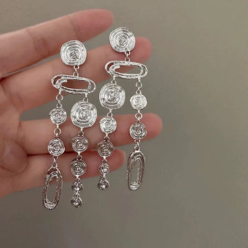 DAIIIBABYYY  -  Personalized round micro-set geometric tassel stud earrings